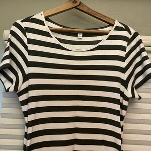 Green and white striped dress